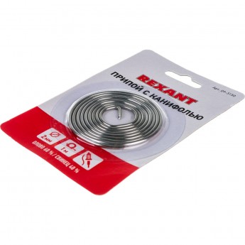 Припой с канифолью REXANT, 1 м, Ø2.0 мм, (олово 60%, свинец 40%), спираль, блистер