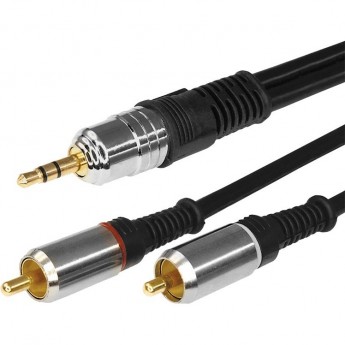 Шнур REXANT стерео 3.5 мм - 2 RCA 5 м gold-металл