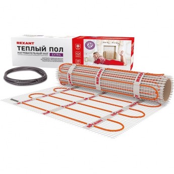 Теплый пол, нагревательный мат REXANT EXTRA, двухжильный, площадь 2.5 м², 0.5х5 м, 400 Вт